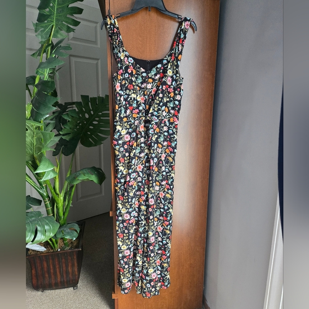 LOFT Black Floral Sleeveless Jumpsuit